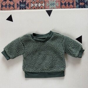 Grayson Collective|Baby gender neutral cozy Sherpa crewneck sweater in olive•••